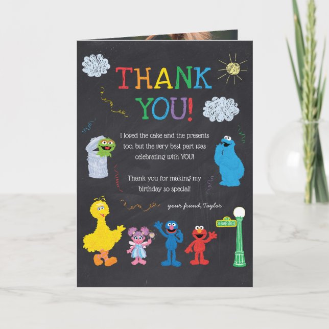 Sesame Street Pals Chalkboard Rainbow Thank You Card (Front)