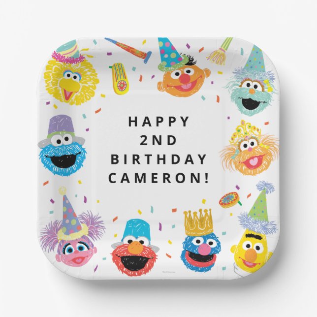 Sesame Street Pals Confetti Birthday Paper Plate (Front)