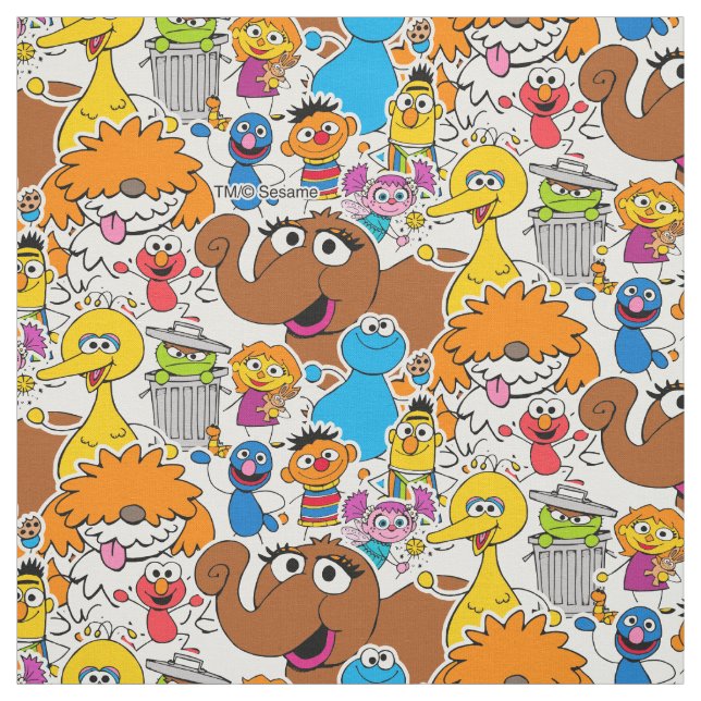Sesame Street Pals Doodley Pattern Fabric (Swatch)