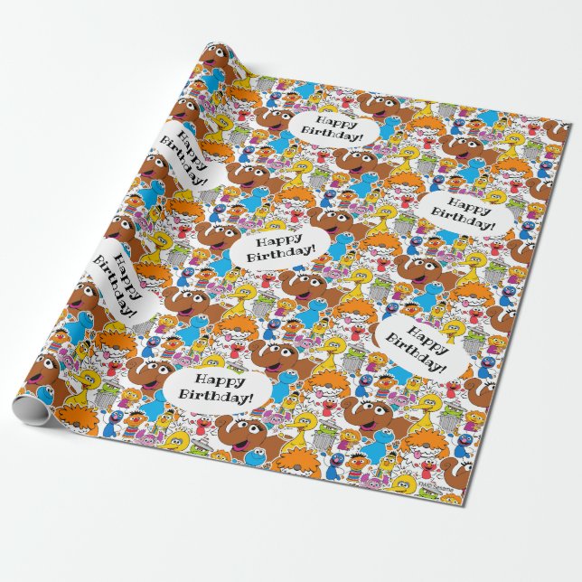 Sesame Street Pals Doodley Pattern Wrapping Paper (Unrolled)