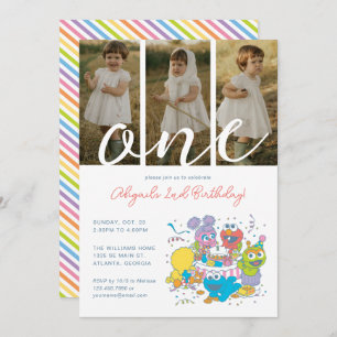 Sesame Street Pals Pastel   1st Birthday Photo Invitation