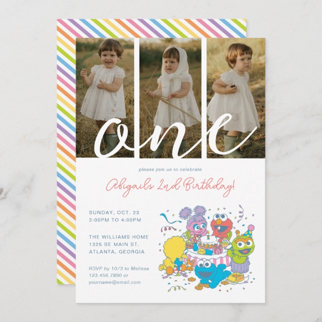 Sesame Street Pals Pastel | 1st Birthday Photo Invitation (Front/Back)