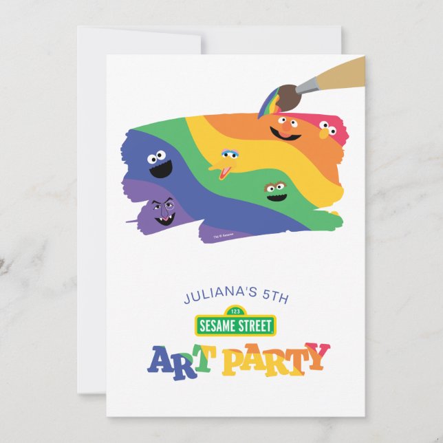 Sesame Street Pals Rainbow Art Party Invitation (Front)