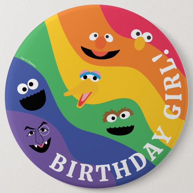 Sesame Street Pals Rainbow Birthday Girl 6 Cm Round Badge (Front)