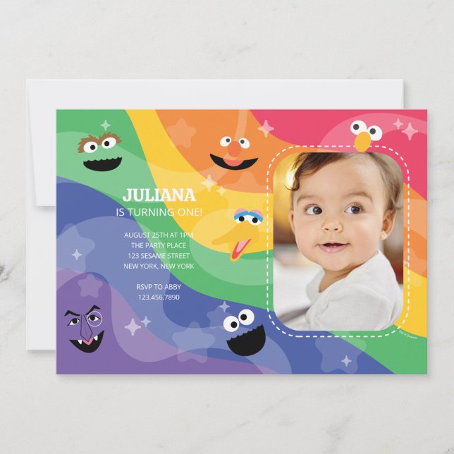 Sesame Street Pals Rainbow Photo Invitation (Front)
