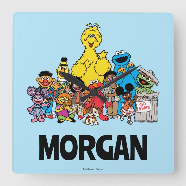 Sesame Street | Sesame Pals Add Your Name Square Wall Clock (Front)