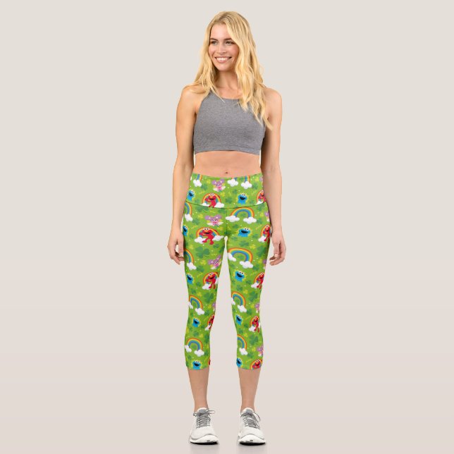 Sesame Street Shamrock and Rainbow Pattern Capri Leggings (Front)