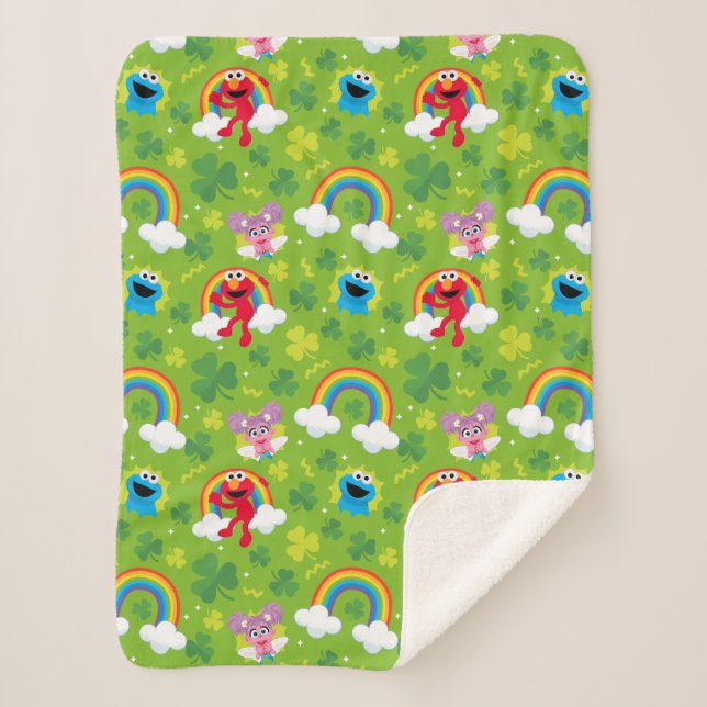 Sesame Street Shamrock and Rainbow Pattern Sherpa Blanket (Front)