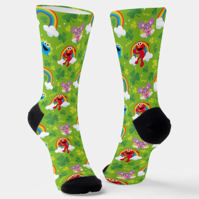 Sesame Street Shamrock and Rainbow Pattern Socks (Angled)