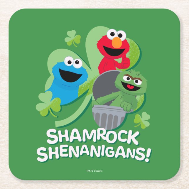 Sesame Street | Shamrock Shenanigans! Square Paper Coaster (Front)