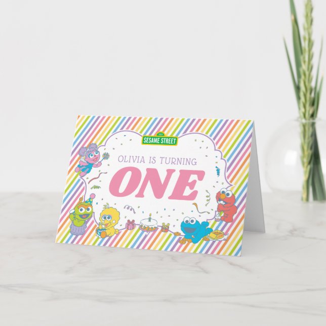 Sesame Street | Striped First Birthday Card (Front)