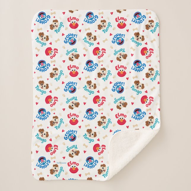 Sesame Street | Tango, Elmo, & Grover Pattern Sherpa Blanket (Front)
