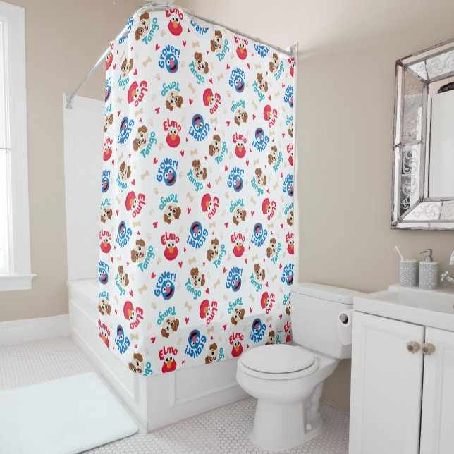 Sesame Street | Tango, Elmo, & Grover Pattern Shower Curtain (In Situ)