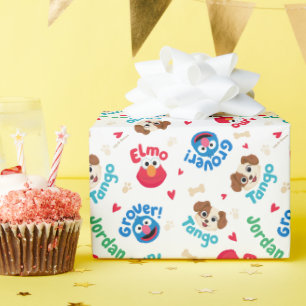 Sesame Street   Tango, Elmo, & Grover Pattern Wrapping Paper