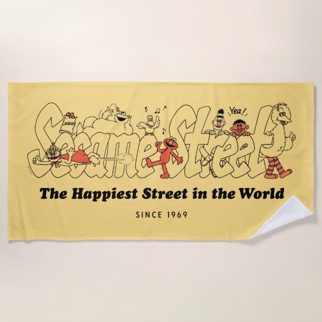 Sesame Street | The Happiest Street in the World Beach Towel (Front)