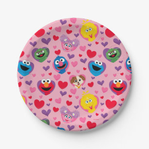 Sesame Street Valentine Hearts Pattern Paper Plate