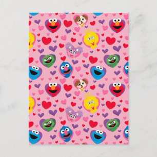 Sesame Street Valentine Hearts Pattern Postcard