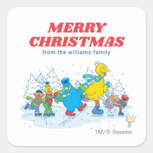 Sesame Street Winter   Merry Christmas Square Sticker