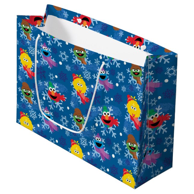 Sesame Street Winter Snowflake Pattern Large Gift Bag (Front Angled)