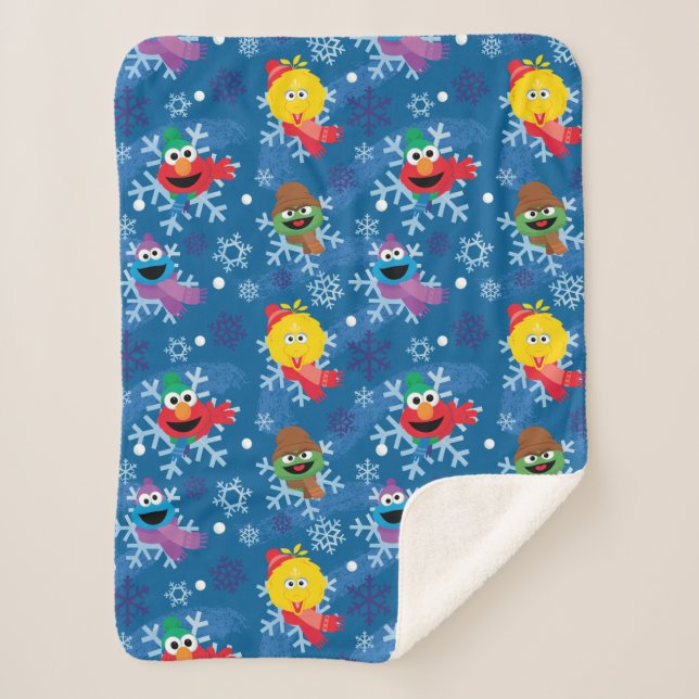Sesame Street Winter Snowflake Pattern Sherpa Blanket (Front)