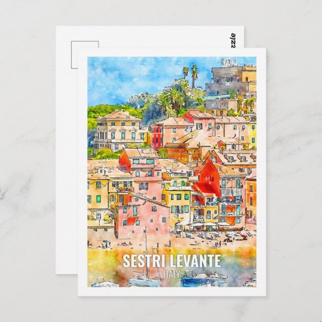 Sestri Levante Italy Famous Travel Watercolor Postcard (Front/Back)