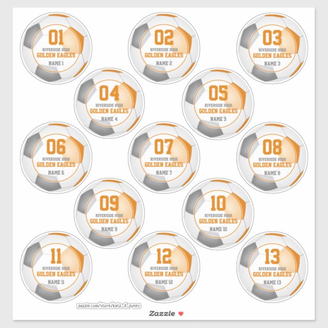 Set 13 orange grey team colours girls boys soccer (Sheet)