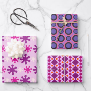 Set 3 Colourful Vintage Retro 60s 70s  Wrapping Paper Sheet