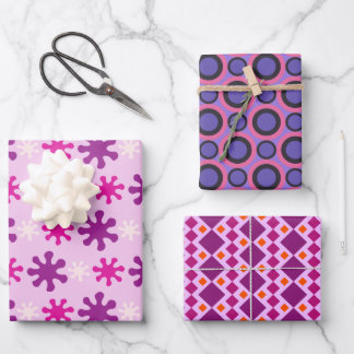 Set 3 Colourful Vintage Retro 60s 70s  Wrapping Paper Sheet