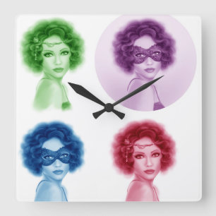 set abstract beautiful retro woman portrait at par square wall clock