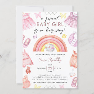 Set Baby Girl Clothes  Girl Baby Shower Invitation