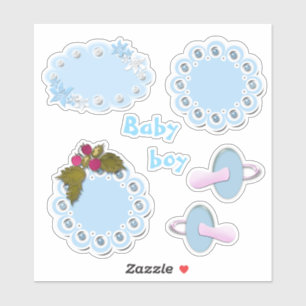 Set, baby stickers, pacifier, blue, tags, album
