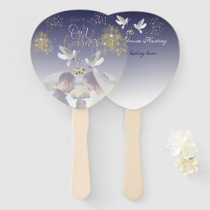 Set de abanicos con palomas y anillos hand fan