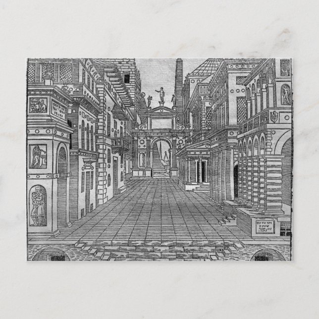 Set design for a tragic scene postcard (Front)