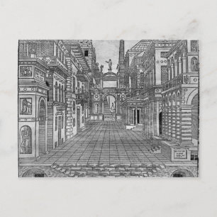 Set design for a tragic scene postcard