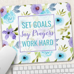 Set Goals Say Prayers Work Hard Watercolor Floral Mouse Pad<br><div class="desc">Set Goals Say Prayers Work Hard Watercolor Floral Mouse Pad. This design features beautiful girly watercolor flowers with the motivational quote Set Goals Say Prayers Work Hard. Personalise this custom design with your own name,  text or quote.</div>