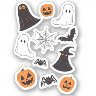 Set Hallowin stickers, pumkin, web, spider, ghost.