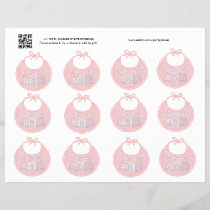 Set of 12 Baby Girl Pink Bib Gift or favour tags Flyer