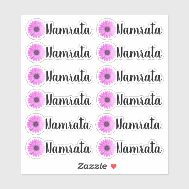 Set of 12 Personalised Daisy Name Label Stickers  (Sheet)