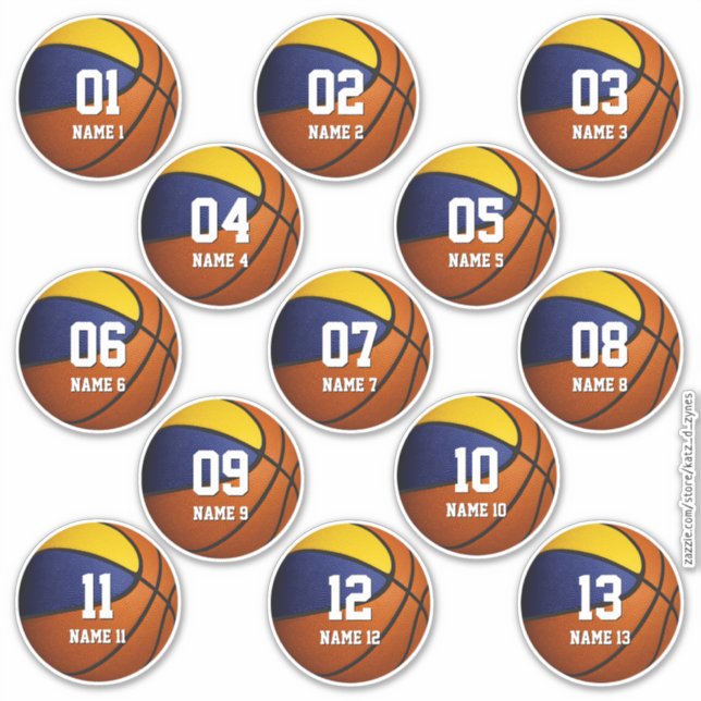 set of 13 blue gold team colours basketball (Front)