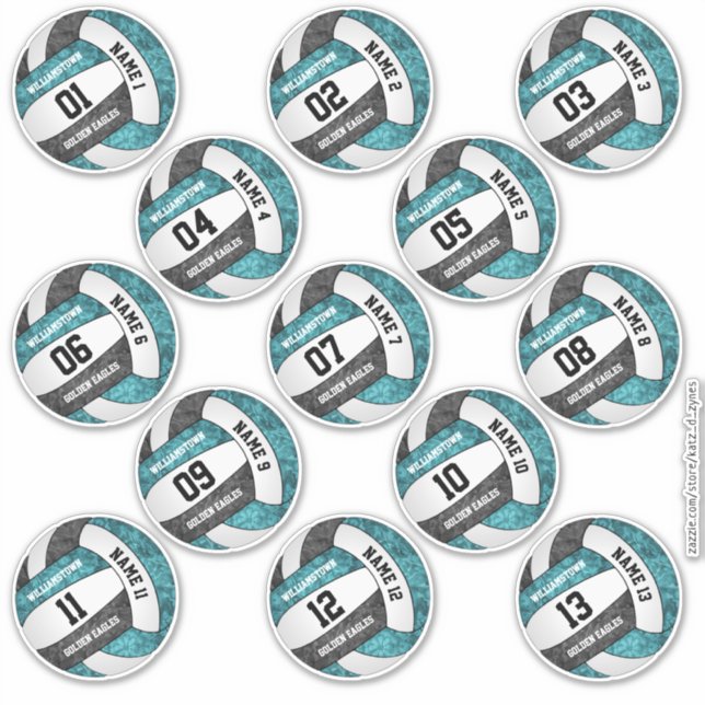set of 13 girly teal black volleyball player names (Front)