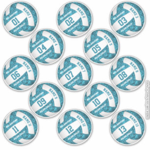 set of 13 girly teal white volleyball player names