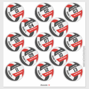 Set of 13 red black team colours volleyball