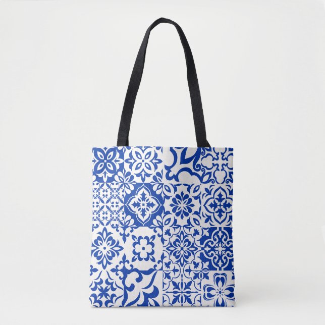 Set of 16 tiles Azulejos in blue,  white. Original Tote Bag (Front)