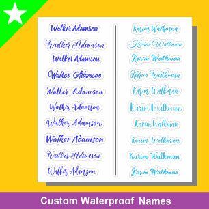 (Set of 20) Blue Simple Name Stickers for Boys