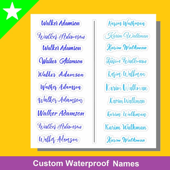 (Set of 20) Blue Simple Name Stickers for Boys (Blue name stickers
Simple name labels for boys)