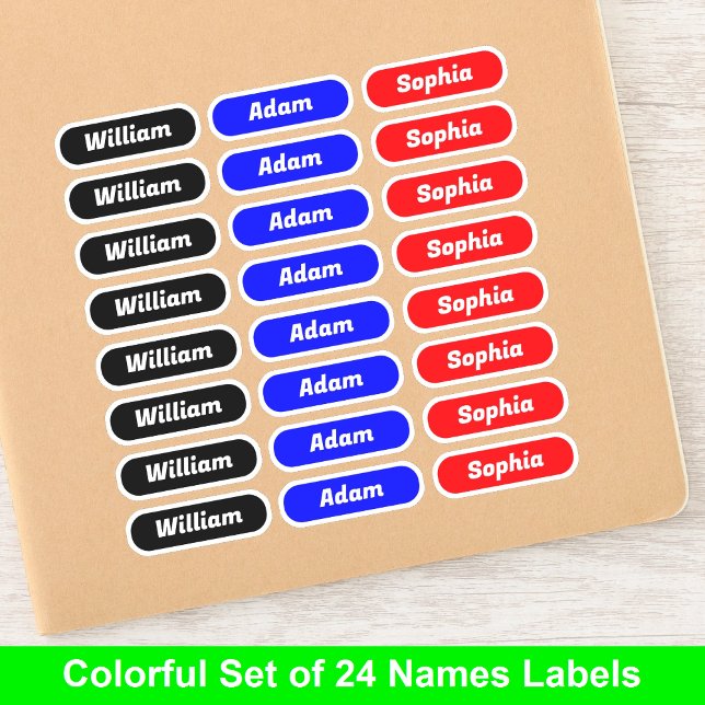 (Set of 24 Labels) Stylish Colourful Name Stickers (Stylish labels for kids)