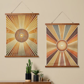 Set of 2 Geometric Sun Wooden Wall Tapestries