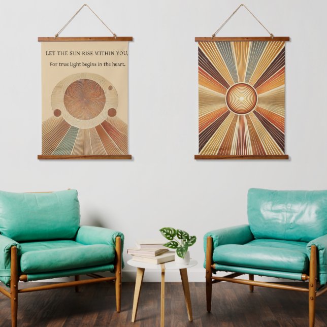 Set of 2 Geometric Sun Wooden Wall Tapestries (Living Room)