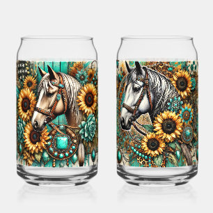 Set of 2 Horse and Sunflower  Can Glass
