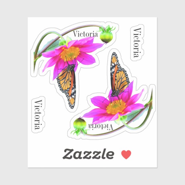 Set of 2 Monarch Butterflies Dahlia Vinyl Stickers (Sheet)